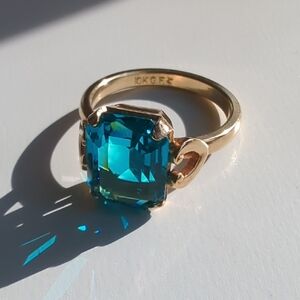 10K Gold Filled Blue Glass Ring Size 4